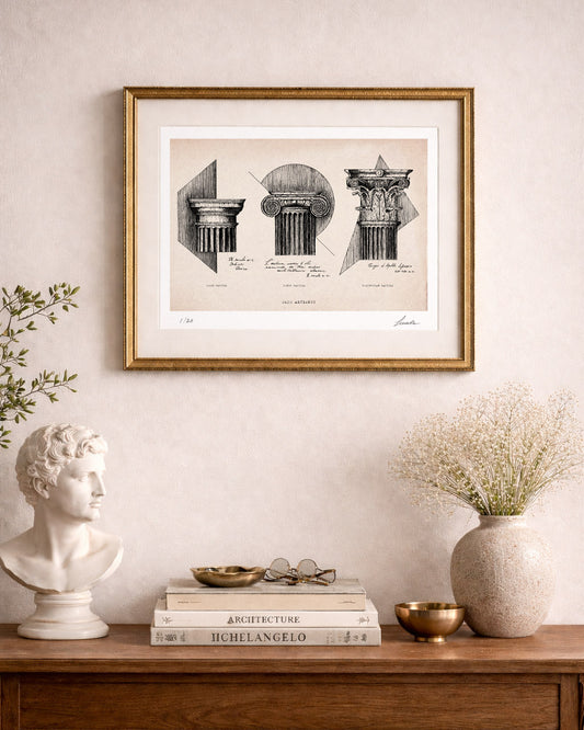 Stampa architettura classica incorniciata in ambiente moderno – Ordo Aeternus decorative art print