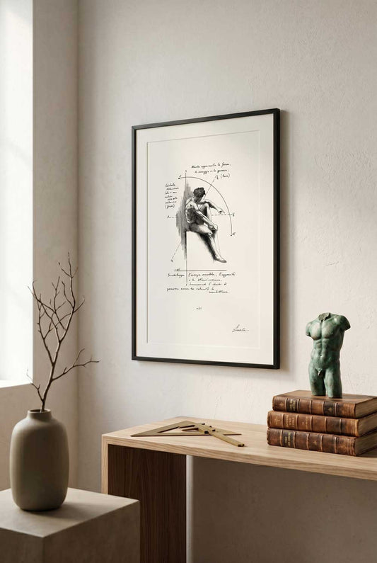 Framed Ares print in a contemporary setting on a wooden console - fine art wall art | Lorenzo Caia