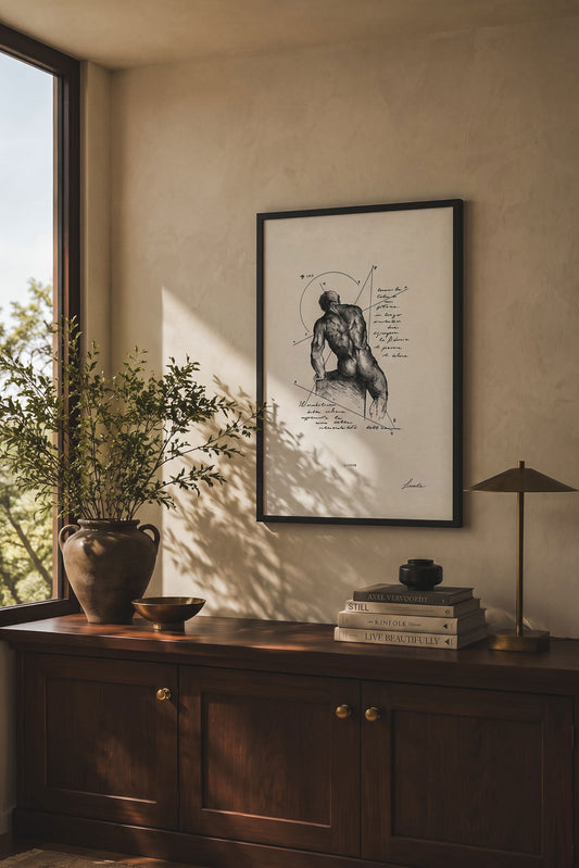 Framed print Dorsum on wall above wooden sideboard in a living room - fine art wall art | Lorenzo Caia