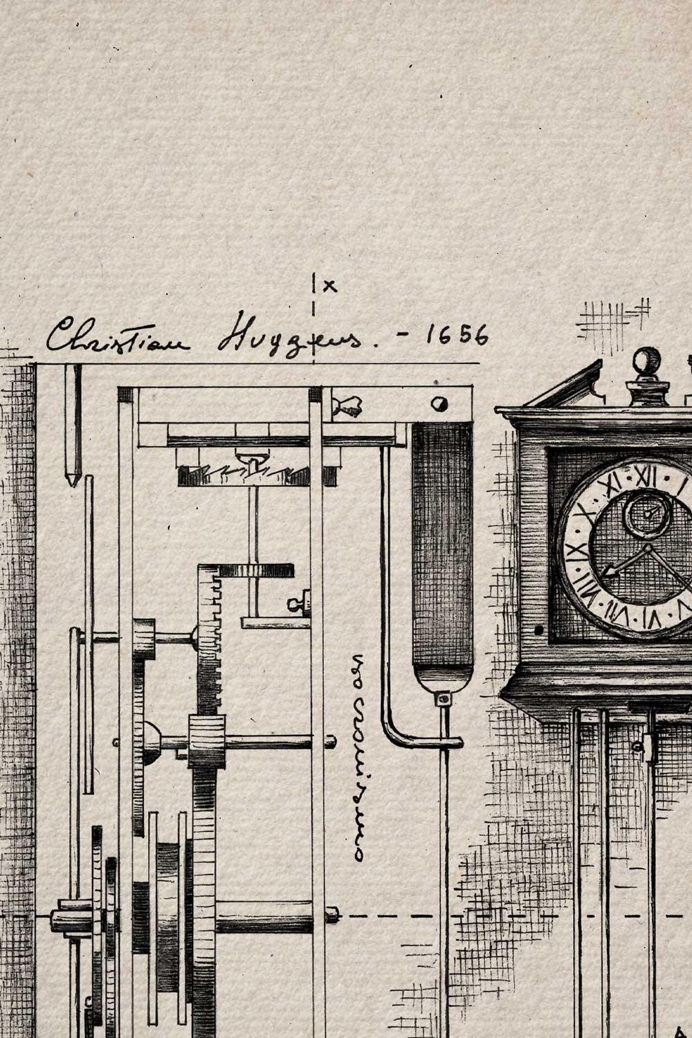 Ink detail Horologium Huygens — paper texture and line work quality | Lorenzo Caia