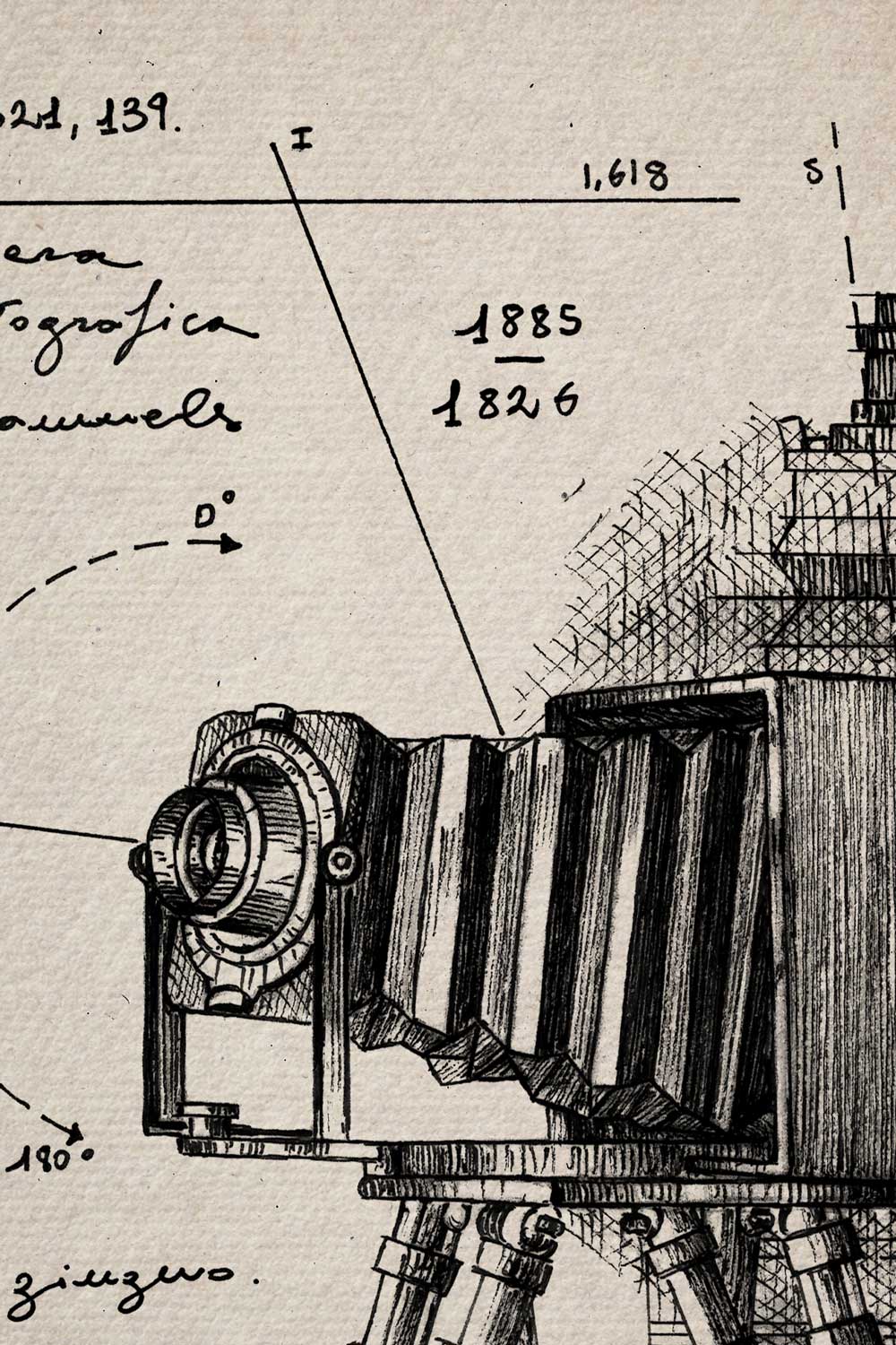 Machina Lucis ink detail - close-up of the mechanism on ivory paper | Lorenzo Caia