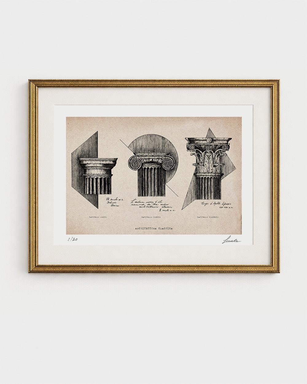 Stampa d’arte Architettura Classica su carta avoriata, variante di carta con tonalità calda