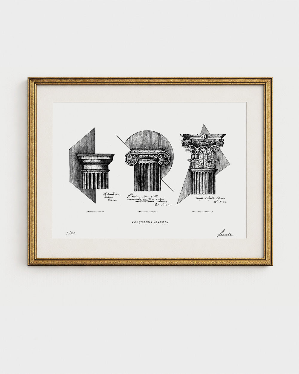 Stampa d’arte Architettura Classica su carta bianca, variante di carta neutra per resa più pulita