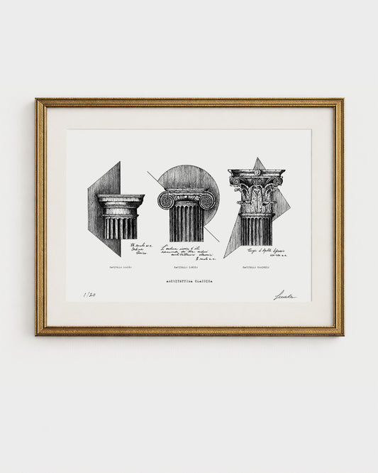 Stampa d’arte Architettura Classica su carta bianca, variante di carta neutra per resa più pulita
