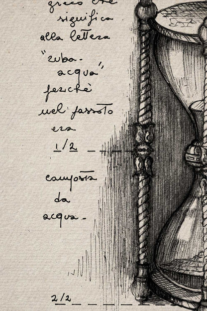 Ink detail Arena Temporis - fine hatching and handwriting on vintage ivory paper, illustration detail | Lorenzo Caia