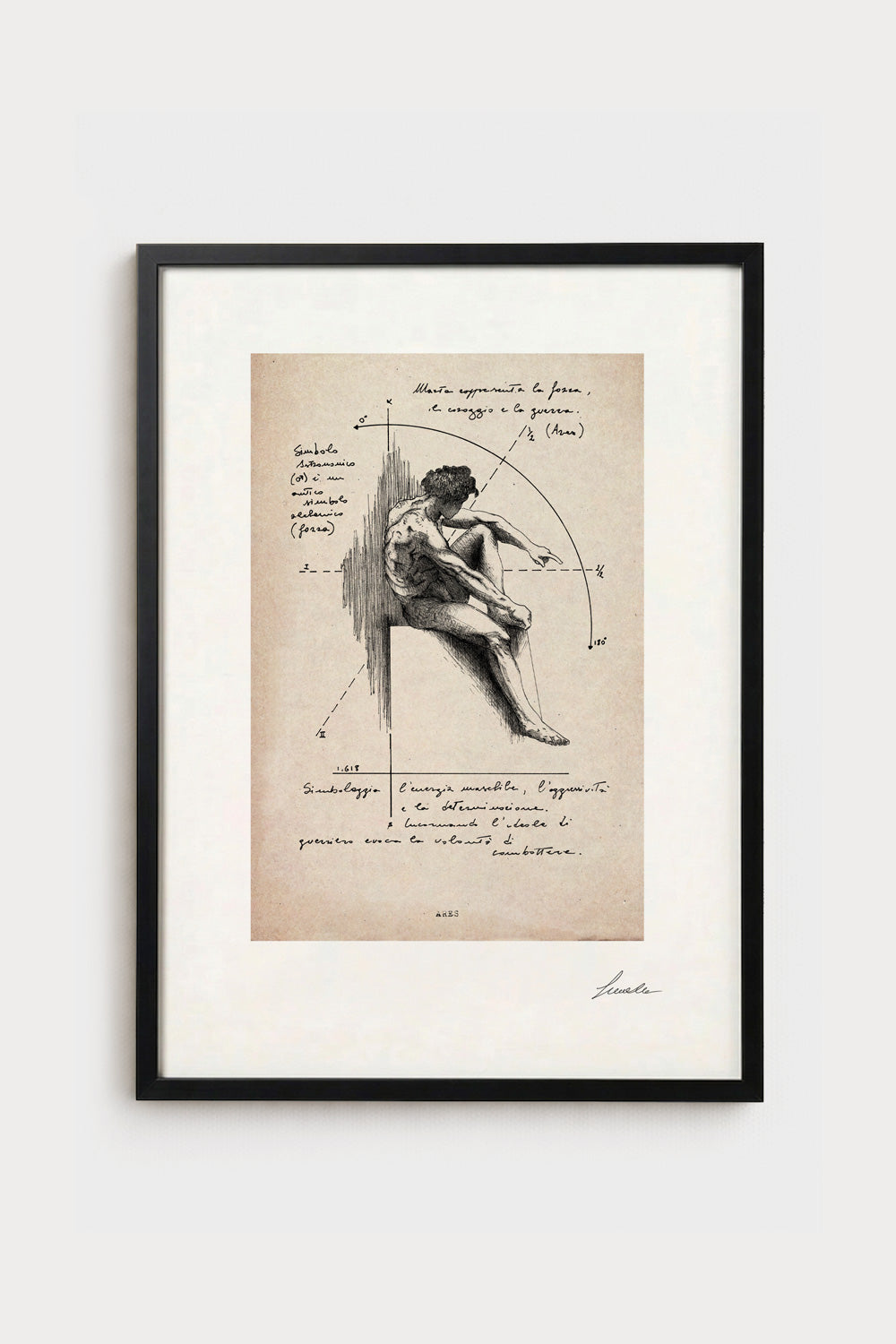 Ink illustration Ares on ivory background - archival fine art print | Lorenzo Caia