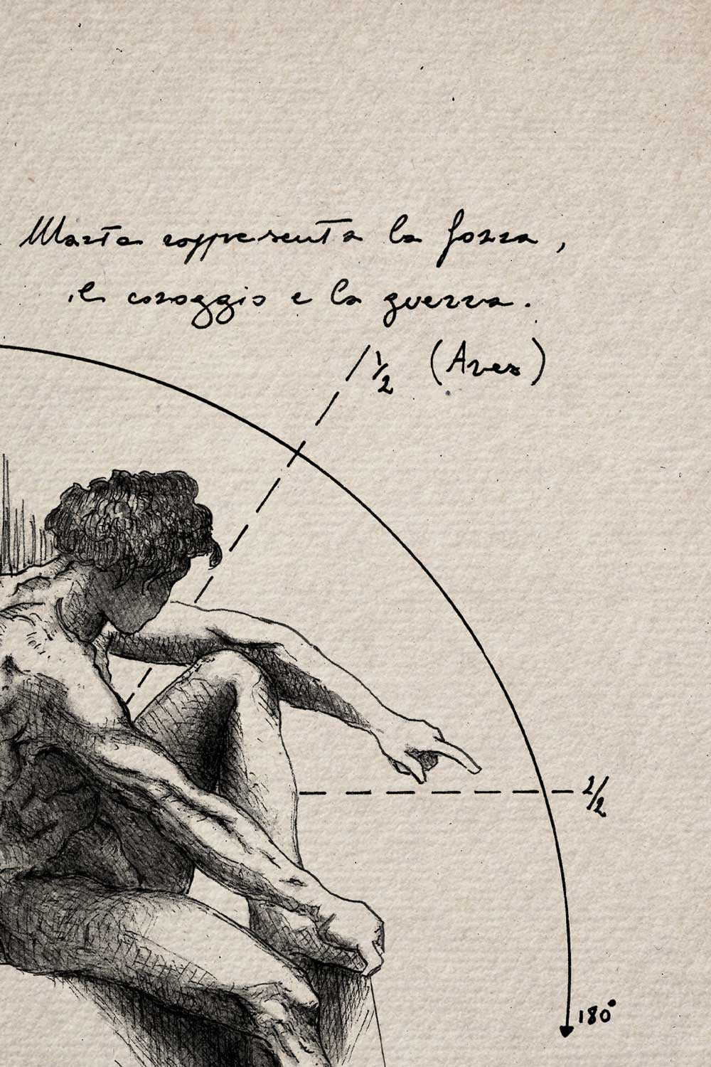 Ares ink detail - close-up of graphic line work on archival ivory paper | Lorenzo Caia