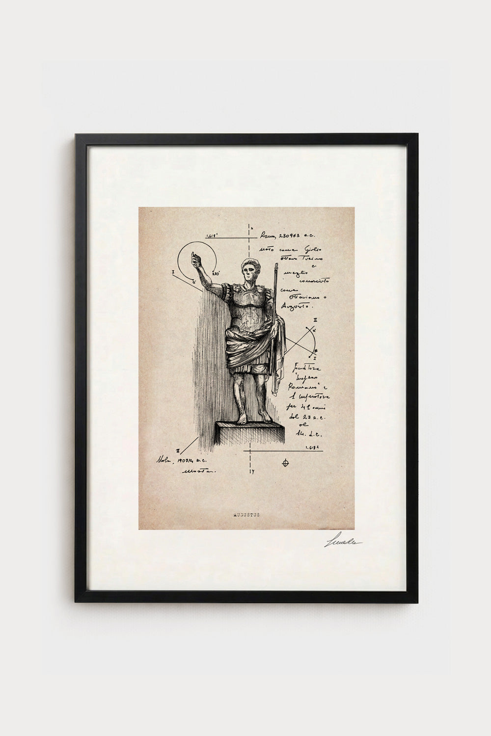 Ink illustration Augustus on ivory background - archival fine art print, vintage history style | Lorenzo Caia