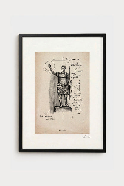 Ink illustration Augustus on ivory background - archival fine art print, vintage history style | Lorenzo Caia