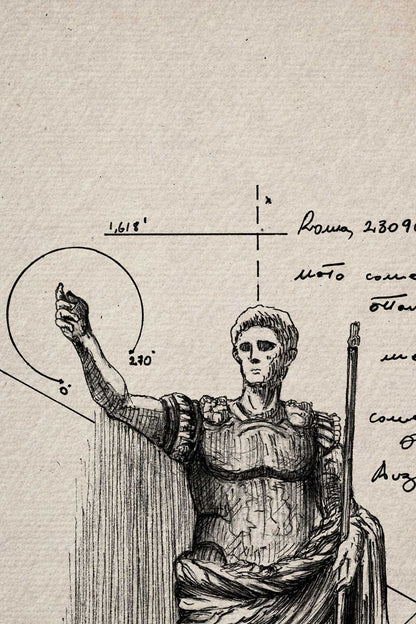 Ink detail Augustus - fine cross hatching on ivory paper, historical illustration | Lorenzo Caia