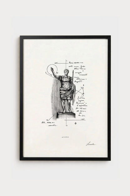 Ink illustration Augustus - fine art print on white background, portrait of Roman history | Lorenzo Caia