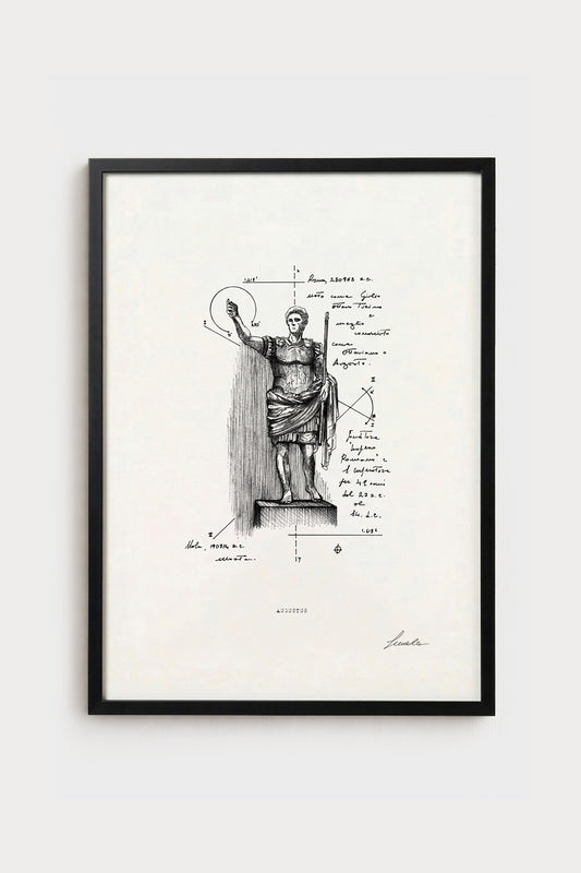 Ink illustration Augustus - fine art print on white background, portrait of Roman history | Lorenzo Caia