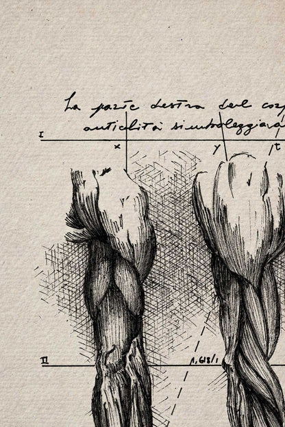 Ink detail Brachium - dense crosshatching of arm muscles on textured ivory paper | Lorenzo Caia