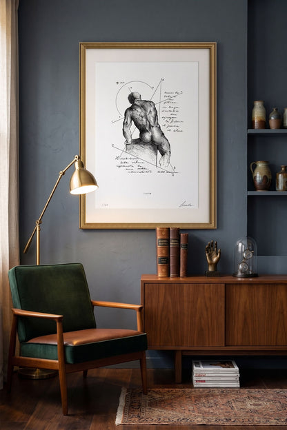 Framed print Dorsum in a study with blue walls and green armchair - fine art wall art | Lorenzo Caia