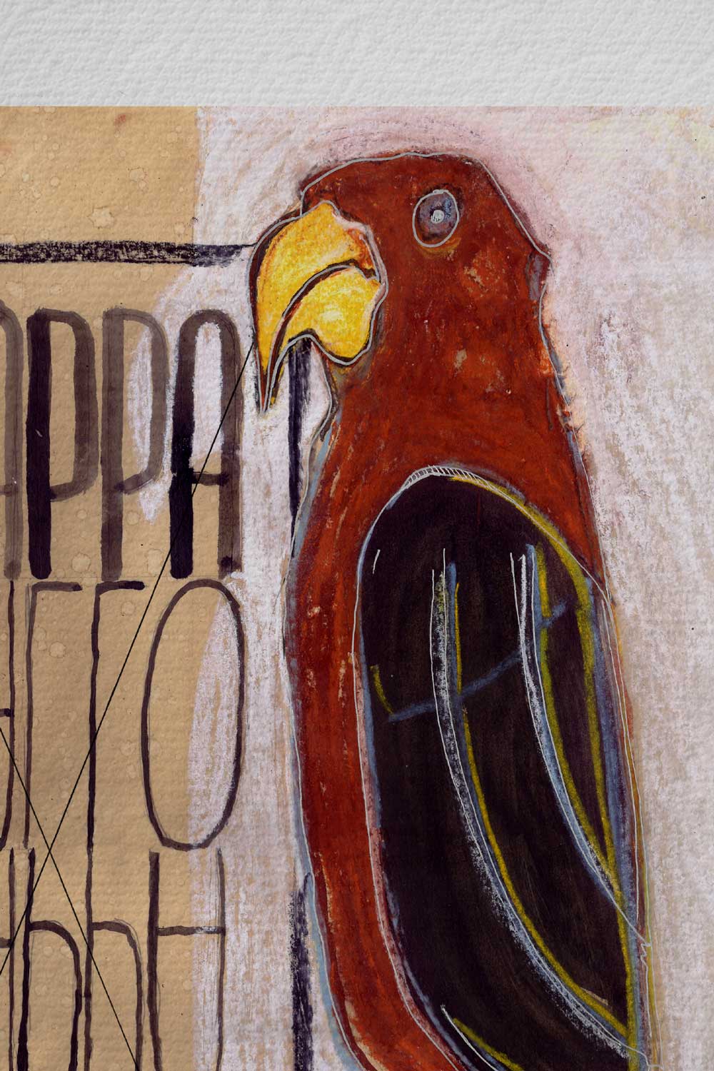 Ink detail Funky Gallo - close-up of the line work and beak, illustration on paper | Lorenzo Caia