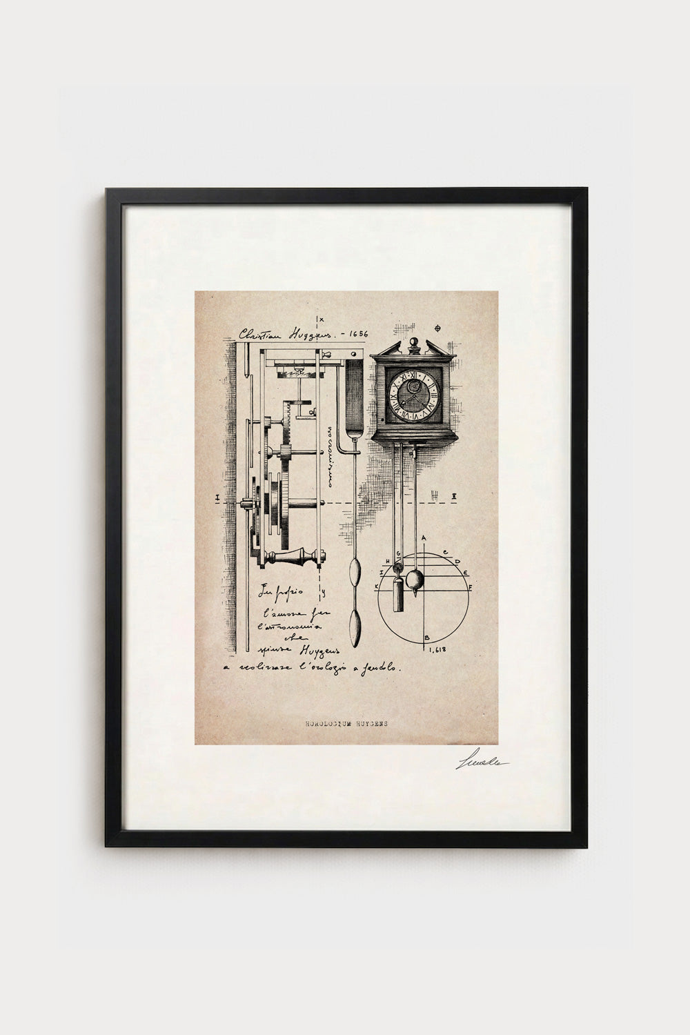Ink illustration Horologium Huygens on ivory background - archival fine art print | Lorenzo Caia