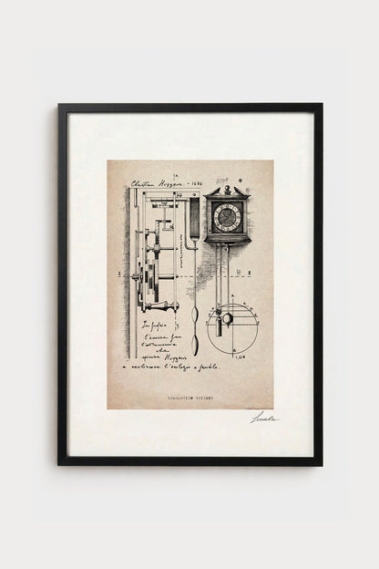 Ink illustration Horologium Huygens on ivory background - archival fine art print | Lorenzo Caia