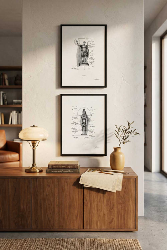 Framed print Imperium Aeternum I in a modern living room above a wooden cabinet - fine art wall art | Lorenzo Caia
