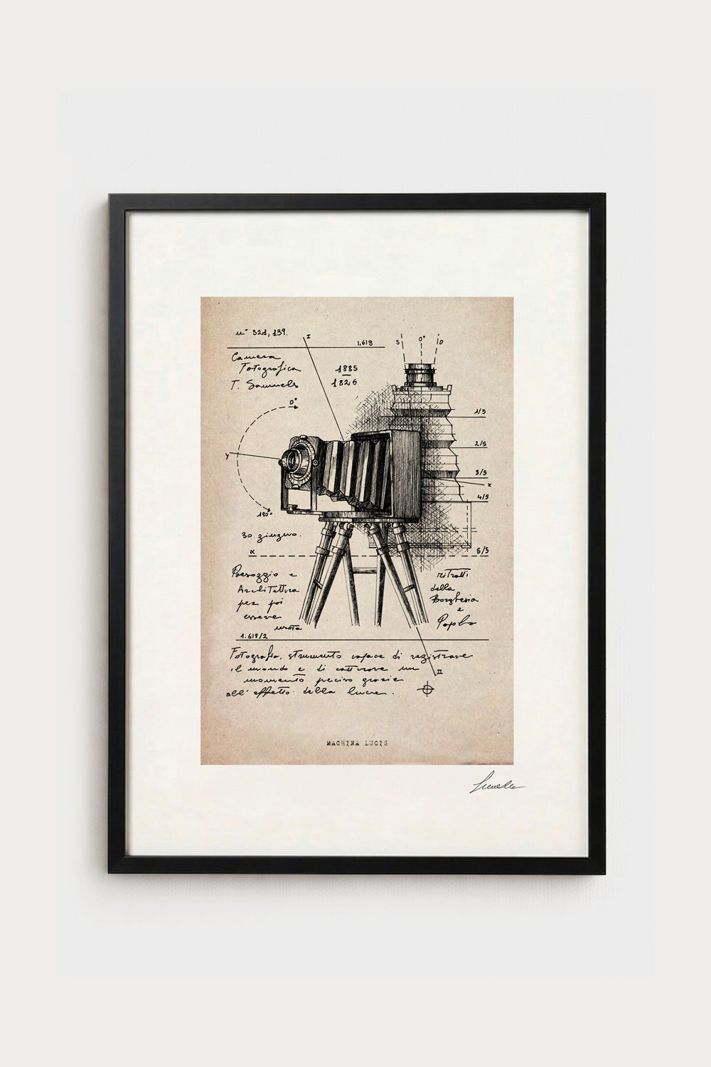 Ink illustration Machina Lucis on ivory background - archival fine art print | Lorenzo Caia