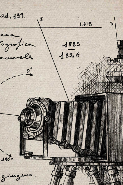 Machina Lucis ink detail - close-up of the mechanism on ivory paper | Lorenzo Caia