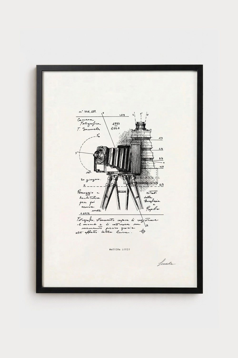 Ink illustration Machina Lucis - fine art print on white background, mechanics and light | Lorenzo Caia