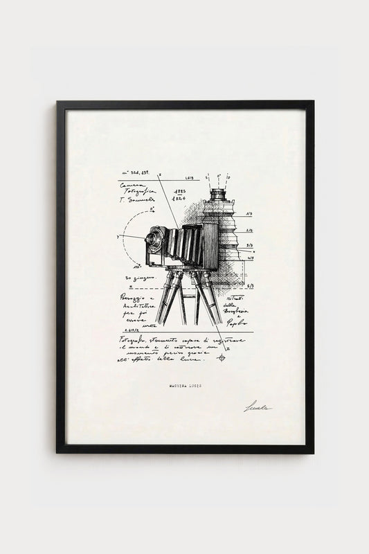 Ink illustration Machina Lucis - fine art print on white background, mechanics and light | Lorenzo Caia
