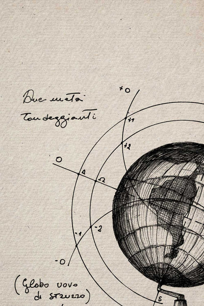 Ink detail Ovum Mundi - fine cross hatching of the globe, illustration on paper | Lorenzo Caia