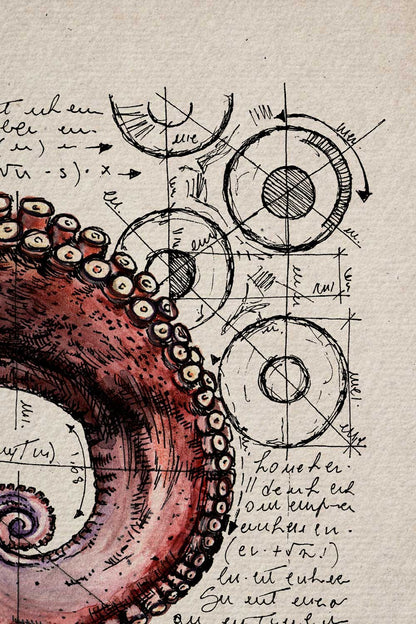 Ink detail Polypus Codex - fine line work and shading of the octopus tentacle, illustration on ivory paper | Lorenzo Caia