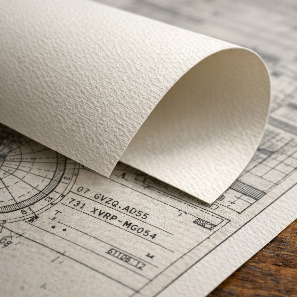 Dettaglio della carta fine art utilizzata per le stampe pigmento, superficie materica e resa professionale per opere numerate.