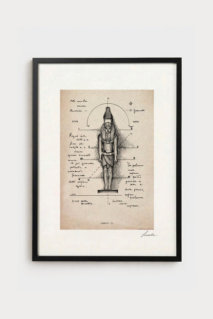 Ink illustration Ramses II on ivory background - archival fine art print, historical detail | Lorenzo Caia
