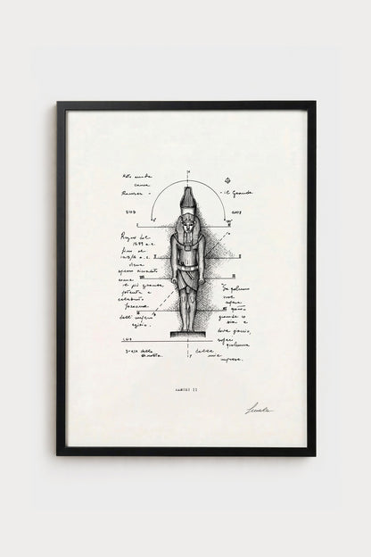 Ink illustration Ramses II - fine art print on white background, Egyptian history portrait | Lorenzo Caia