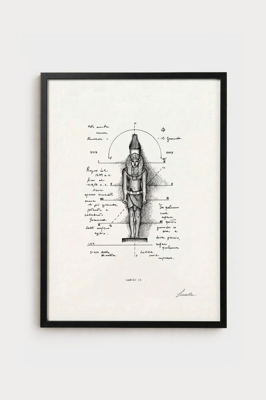 Ink illustration Ramses II - fine art print on white background, Egyptian history portrait | Lorenzo Caia