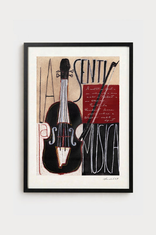 Collaboration Senti la musica - ink illustration, joint artwork by two artists | Lorenzo Caia