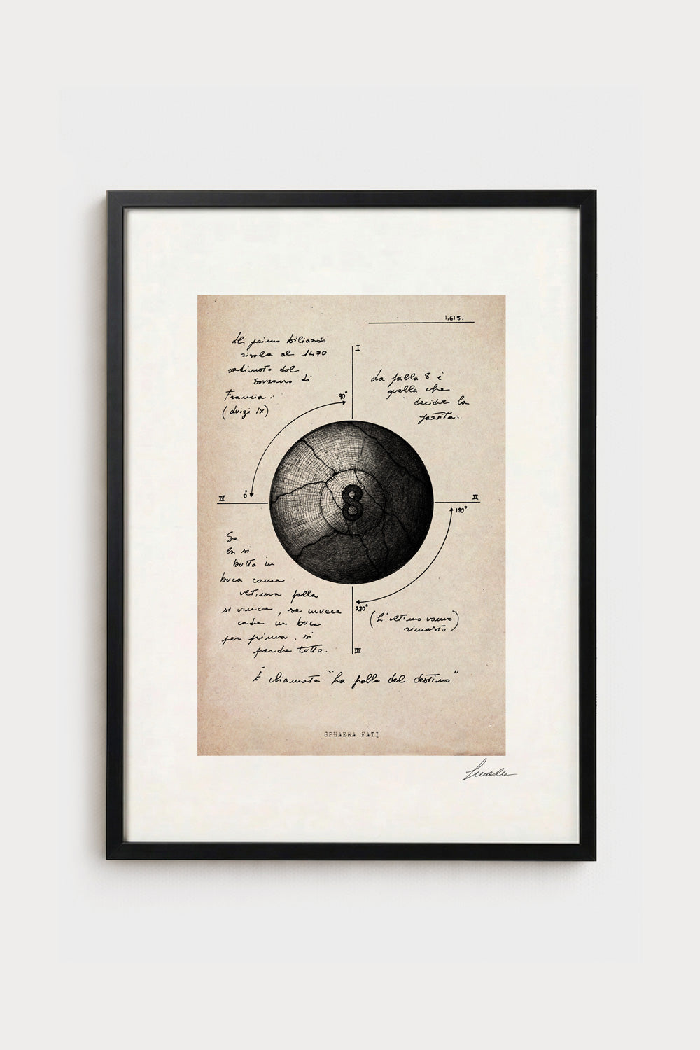 Ink illustration Sphaera Fati on ivory background - archival fine art print with vintage aesthetic | Lorenzo Caia