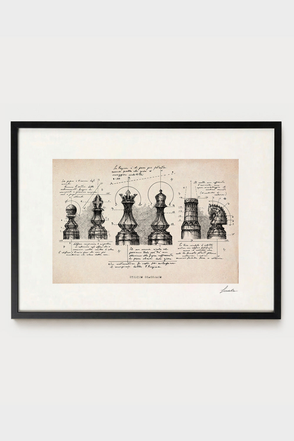 Ink illustration Studium Scaccorum on ivory background - archival fine art print, chess design | Lorenzo Caia