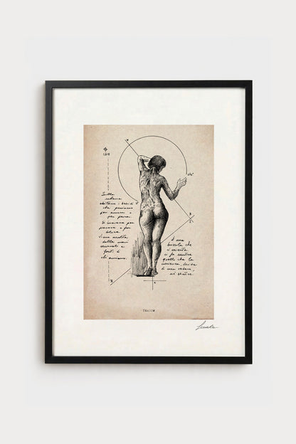Ink illustration Tergum on ivory background - archival fine art print, back anatomy drawing | Lorenzo Caia
