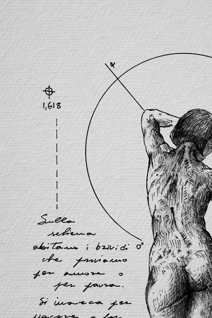 Ink detail Tergum - fine line work of the back anatomy and calligraphy on white paper | Lorenzo Caia