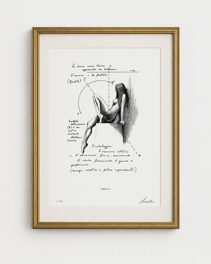Opera "Veneris" di Lorenzo Caia, stampa d'arte verticale in edizione limitata 1/20 con cornice sottile oro.
