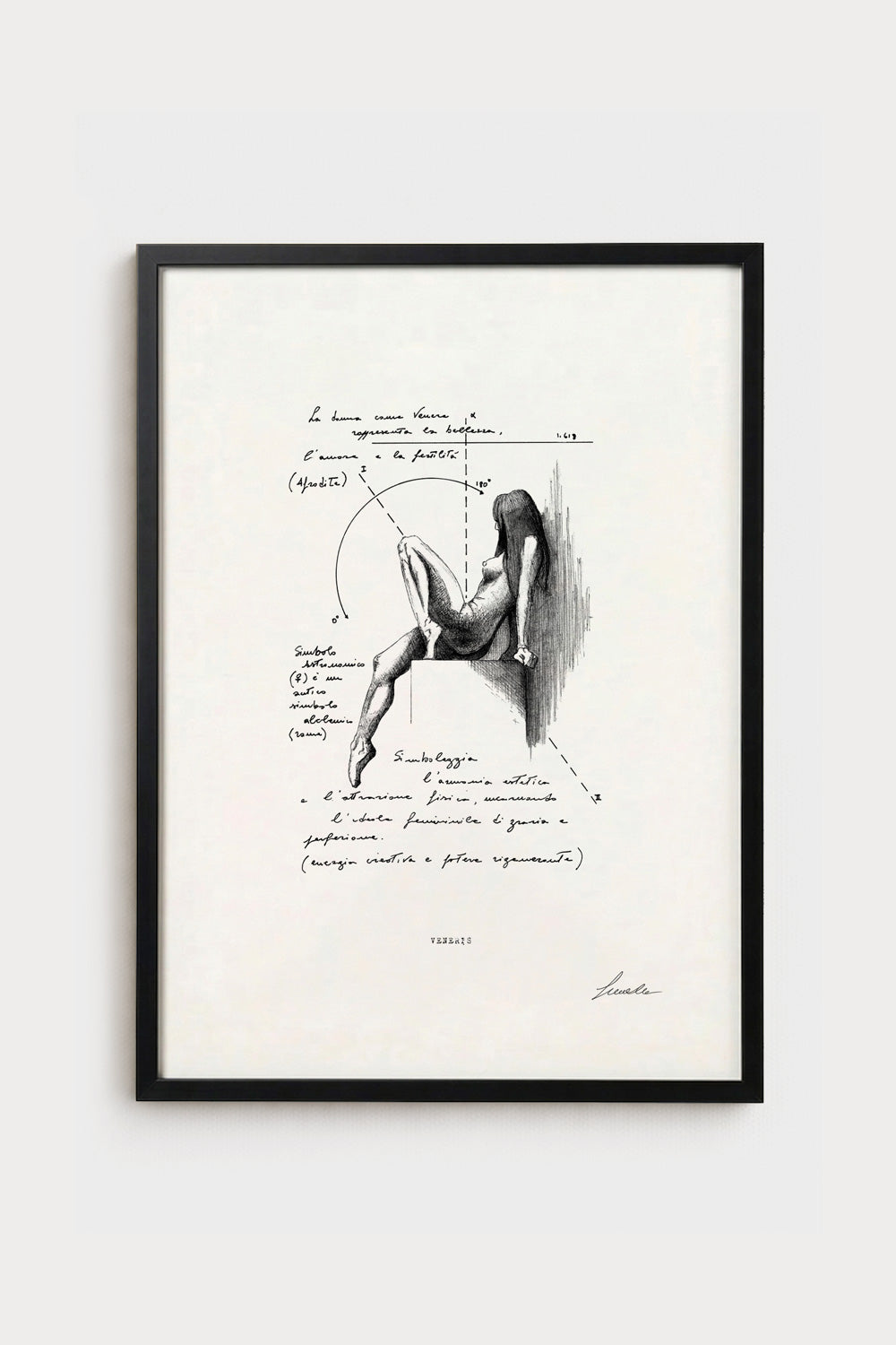 Ink illustration Veneris - fine art print on white background, female figure and mythology | Lorenzo Caia