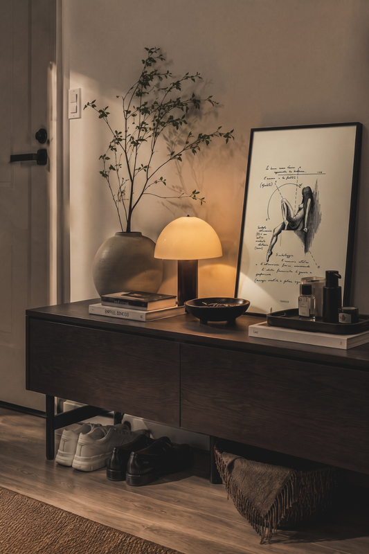 Framed print Veneris on dark wooden sideboard - fine art wall art | Lorenzo Caia